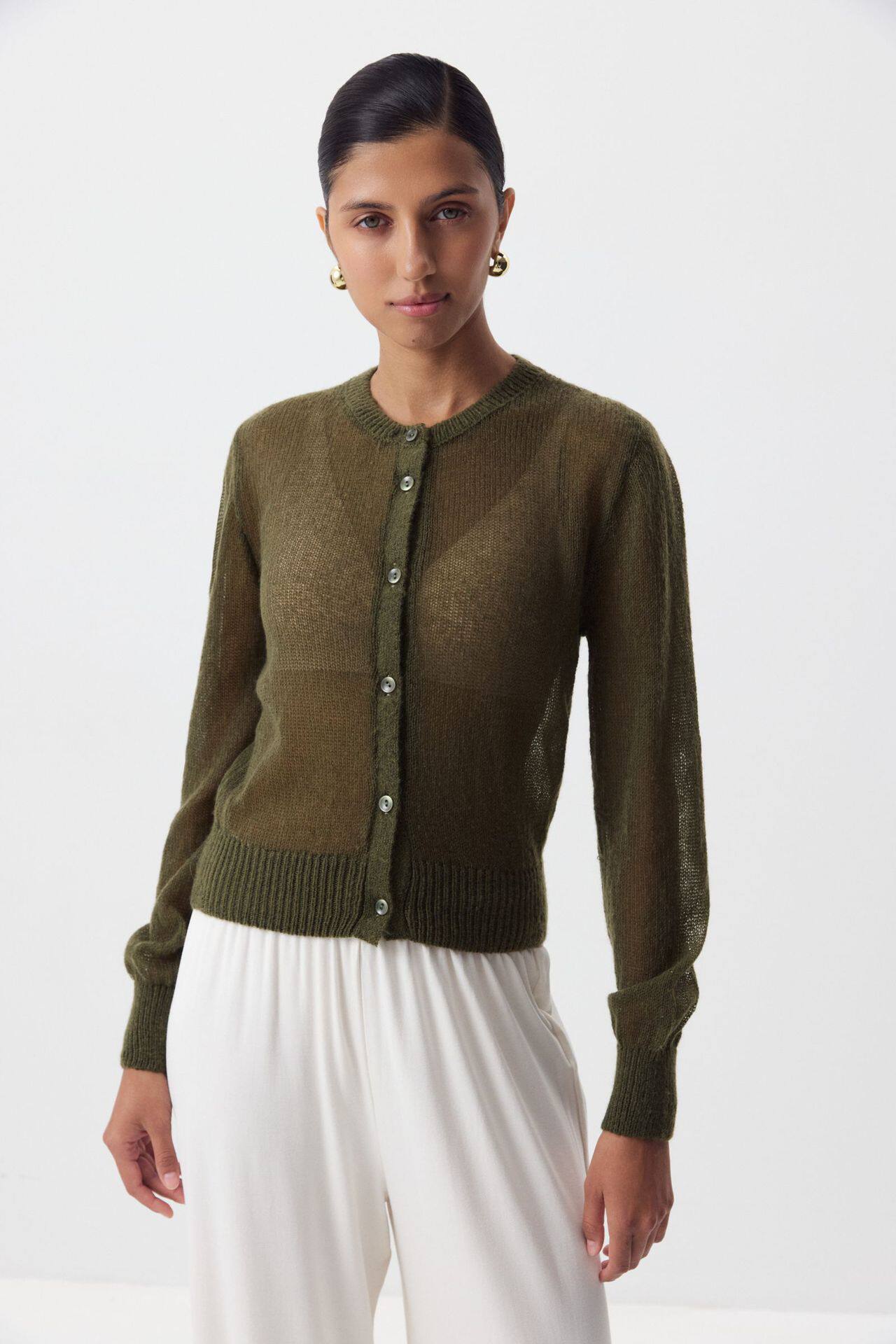 Soft Knit Cardigan Hollow Out Design Round Neck Long Sleeve Casual Chic for Spring and Autumn Wholesale Available