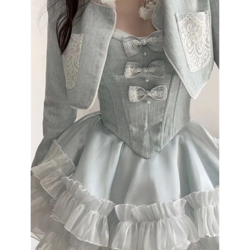 Princess Dress Suit Autumn and Winter New Style Short Jacket + High Waist Bow Tutu Skirt Two-Piece Set