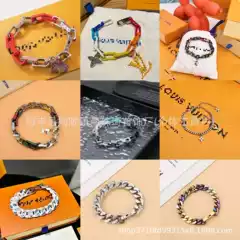 L&V European and American Trendy Brand Bracelet Jewelry Painted Titanium Steel Letters Hip-Hop Style Cuban Chain Men's Wholesale Factory Direct Sales