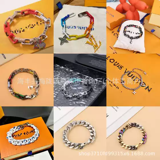 L&V European and American Trendy Brand Bracelet Jewelry Painted Titanium Steel Letters Hip-Hop Style Cuban Chain Men's Wholesale Factory Direct Sales