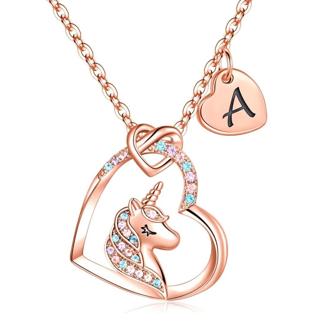 Europe and the United States cross-border hot 26 letters color zircon copper material love pendant children's jewelry unicorn necklace