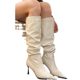 Soft Leather Version ~ Sexy Stiletto Pleated Pile Boots for Sexys Pointed Toe High Knight Boots with Large Circumference and High Heel Boots