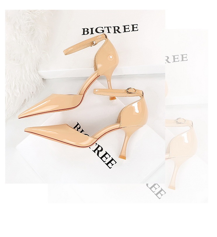 Sandal cao gót nữ mũi nhọn quai ngang gót ly, đế cao su, phong cách thanh lịch — Màu đen, Màu đỏ, Màu đỏ rượu, Màu nude