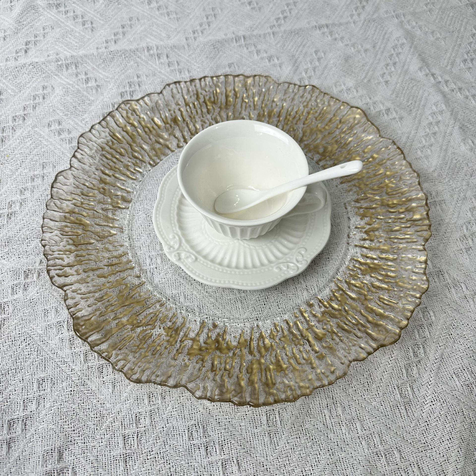 Foreign trade factory wedding party Christmas decoration plate transparent plastic plate bronzing bead plate ps charger plate