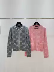 Nanyou high-end round neck knitted wool cardigan with double G pockets, metal button jacket, jacquard sweater for women