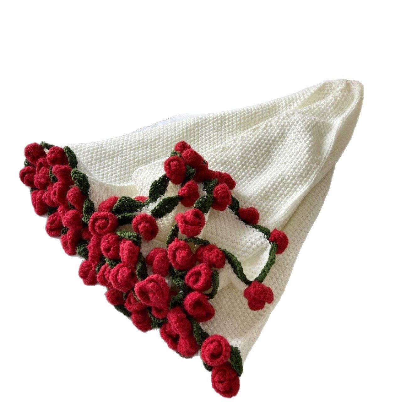 Finished Handmade Woolen Bouquet Blanket, Crocheted Lily of the Valley Rose Blanket, Creative Bouquet, Essential Gift for Goddess