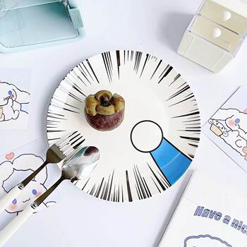 Cartoon Original Round Hand Plate Ceramic Plate Cute Creative Tableware Cake Dessert Flat Plate