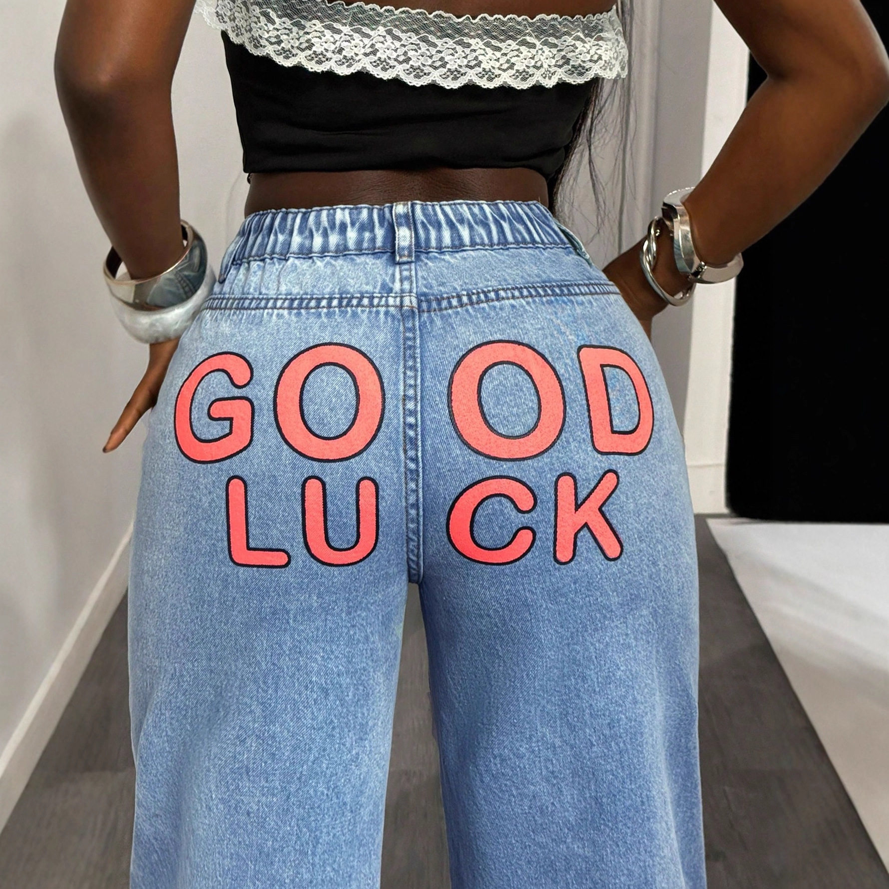 Wide Leg High Waisted Denim Trousers Vintage Style Loose Fit Versatile Design Casual Wear for Women Wholesale