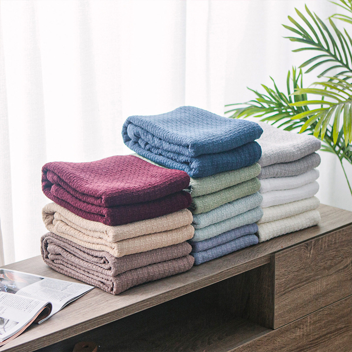 Pure Cotton Thread Blanket, Pure Cotton Nap Blanket, Office Air-Conditioning Blanket, Sofa Towel, Fabric Cover, Multi-Color Towel Quilt