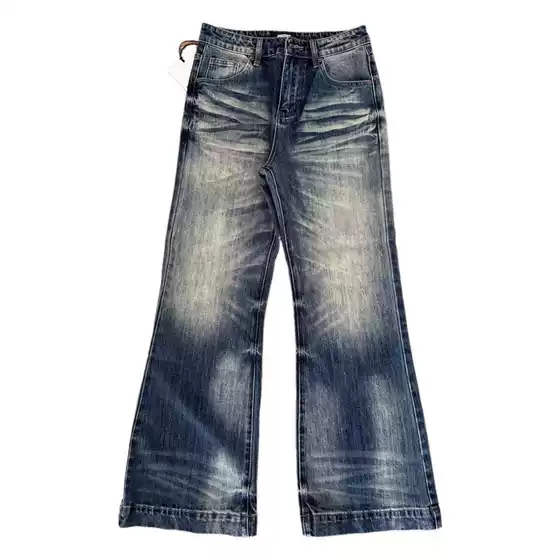 American Retro High-Waisted Flared Jeans for Men, Autumn and Winter New High Street Design, Loose Slimming Wide-Leg Floor-Length Pants