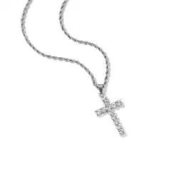 Simple diamond cross necklace men's niche design versatile titanium steel chain sweater chain Hip Hop couple accessories fashion