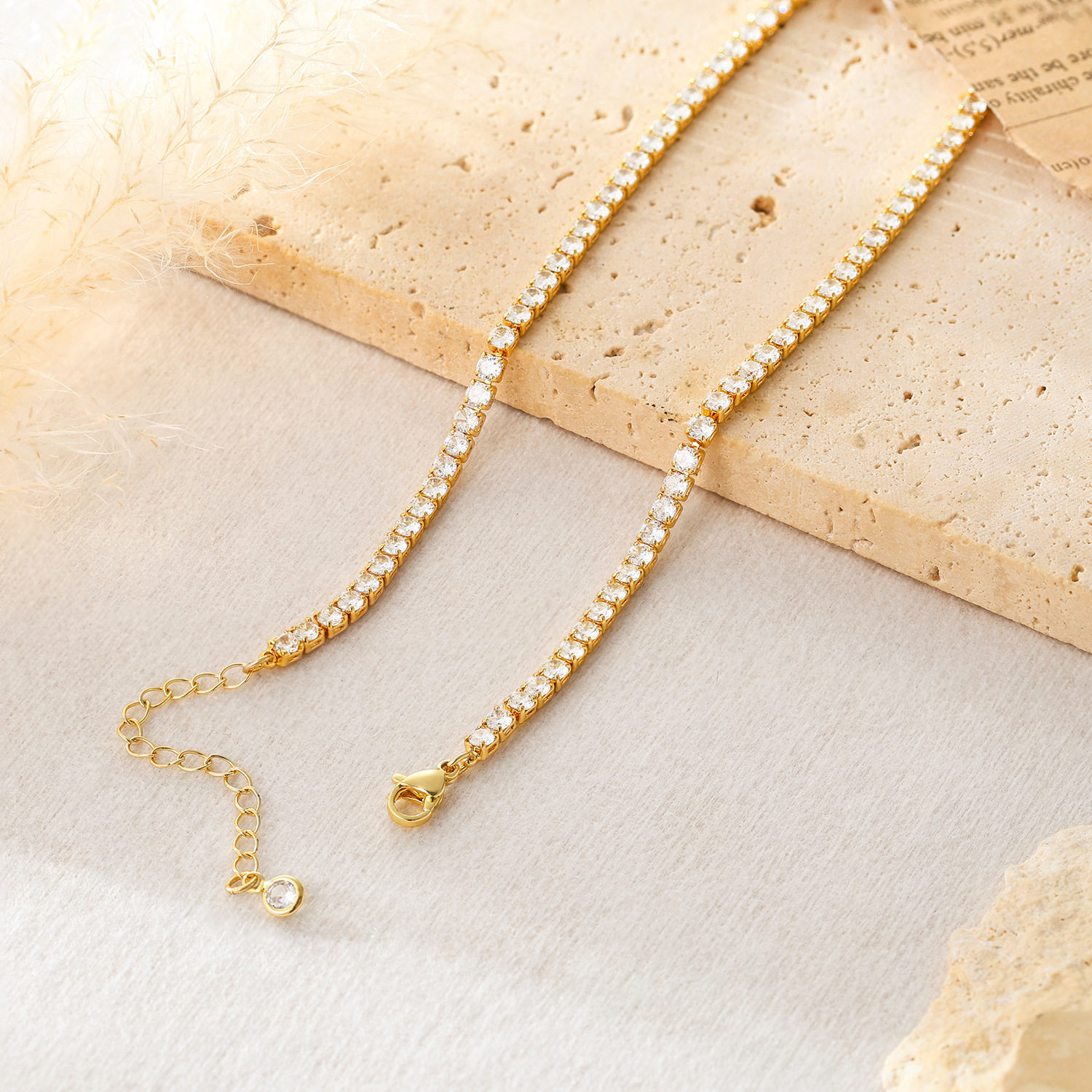 European and American Luxury Full Diamond Geometric Shape Zircon Collar Women's Collarbone Chain Collar Fashionable Simple All-Match Necklace