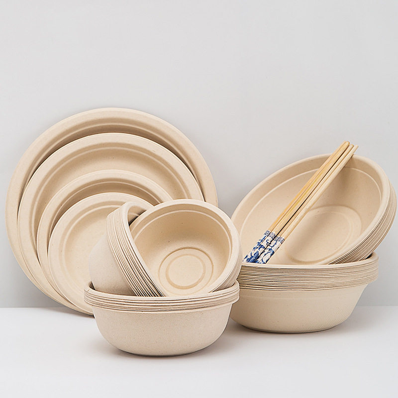 Disposable paper bowl paper plate bowl dish suit household food grade pulp plate lazy biodegradable tableware