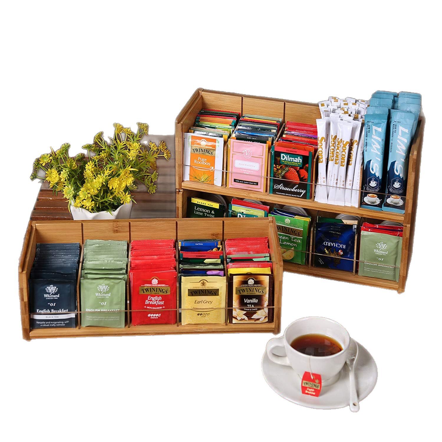 Tea Bag Storage Box Wooden Coffee Bag Storage Rack Tea Bag Holder Desktop Compartment Can Be Stacked with Multiple Storage Racks