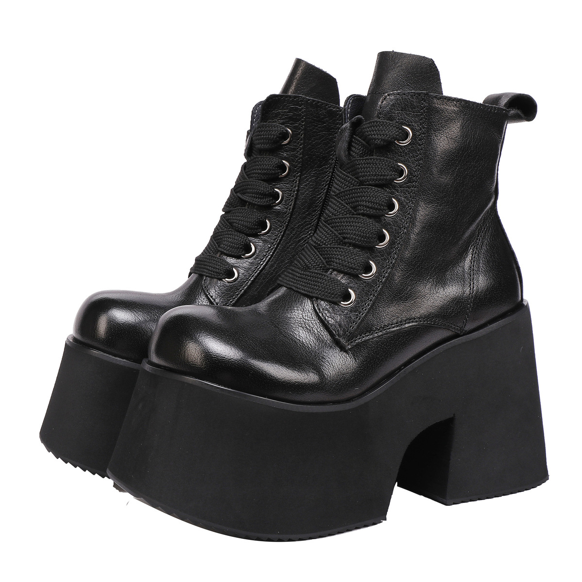 Boot Martin nữ cổ ngắn da bò thật đế dày dây buộc — màu đen, màu xanh lá cây
