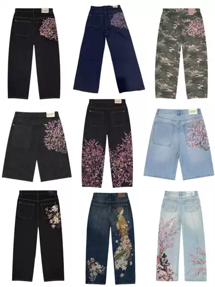 Derschutze Foreign Trade Cross-Border European and American Retro Cherry Blossom Embroidery Heavy-Duty Fashion Street Style Trendy Brand Jeans Wholesale