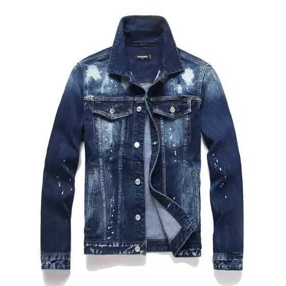 2025 Spring Men's Denim Cardigan Youth Trendy Turn-Down Collar Men's Casual Jacket Letter Print 9999