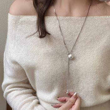 2025 New Korean Style Pearl Pendant Metal Pull-Out Adjustable Necklace High-End Sweater Chain Trendy Stylish Women
