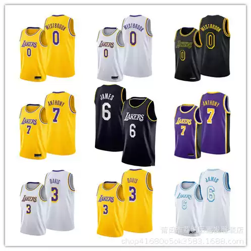 Wholesale jerseys Lakers Wei Shao 0# James 6# Anthony 7#3 embroidered basketball jerseys foreign trade supply