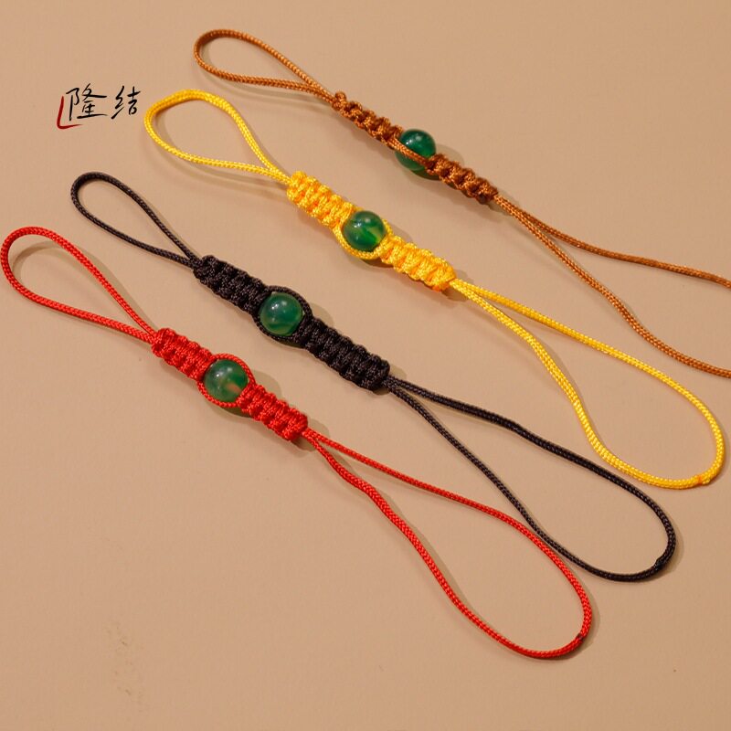 Hand-Woven Teapot Rope Purple Sand Teapot Lid Handle Anti-Fall Protection Rope with Green Beads Tied Teapot Lid Rope Accessories