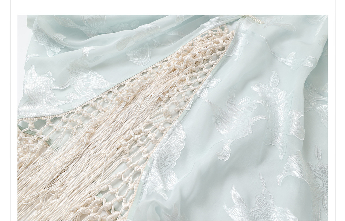 Bộ đầm yếm dài kèm áo cardigan dài tay thêu họa tiết tua rua nữ — Áo cardigan tua rua (giao hàng trong 7 ngày), Áo cardigan tua rua (giao hàng trong ngày), Váy yếm (giao hàng trong 7 ngày), Váy yếm (giao ngay trong ngày)