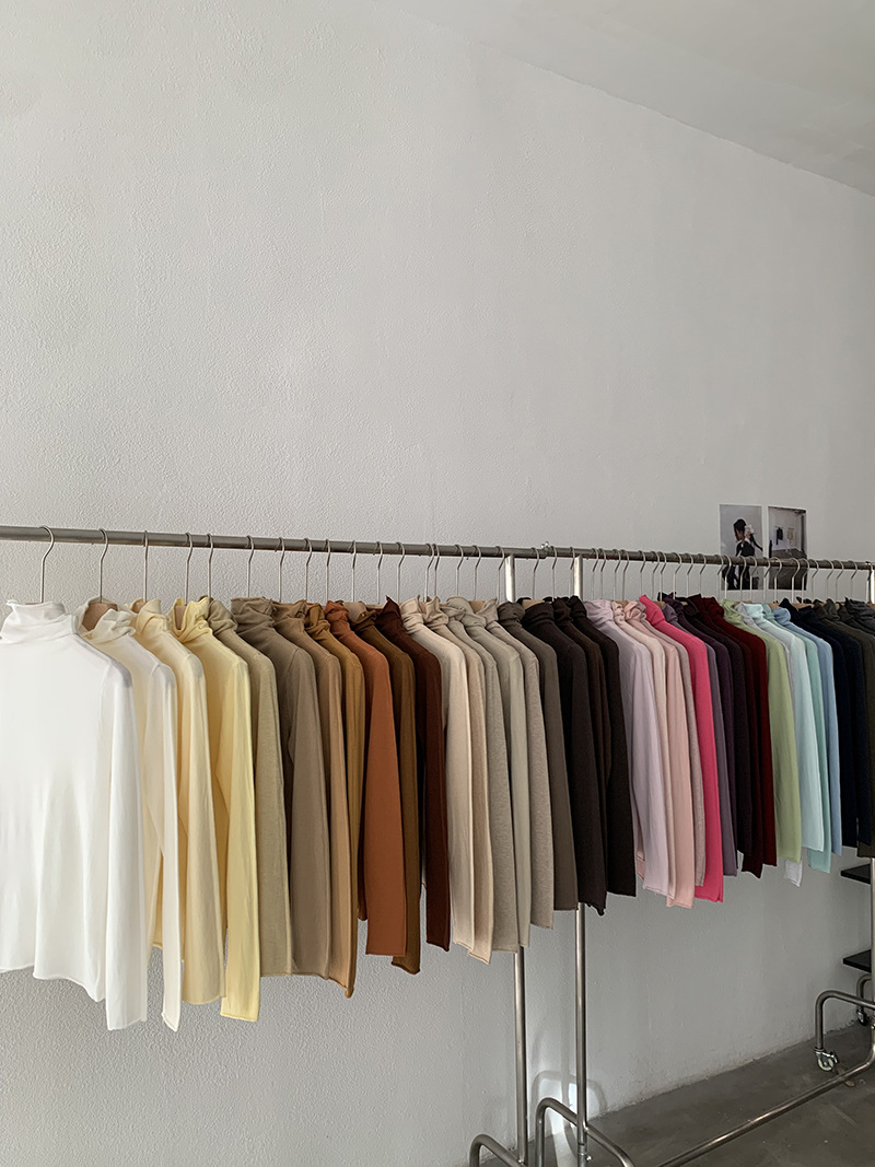 欧玛莱 柔软堆堆领纯色长袖安迪绒修身显瘦针织打底衫上衣女 4793