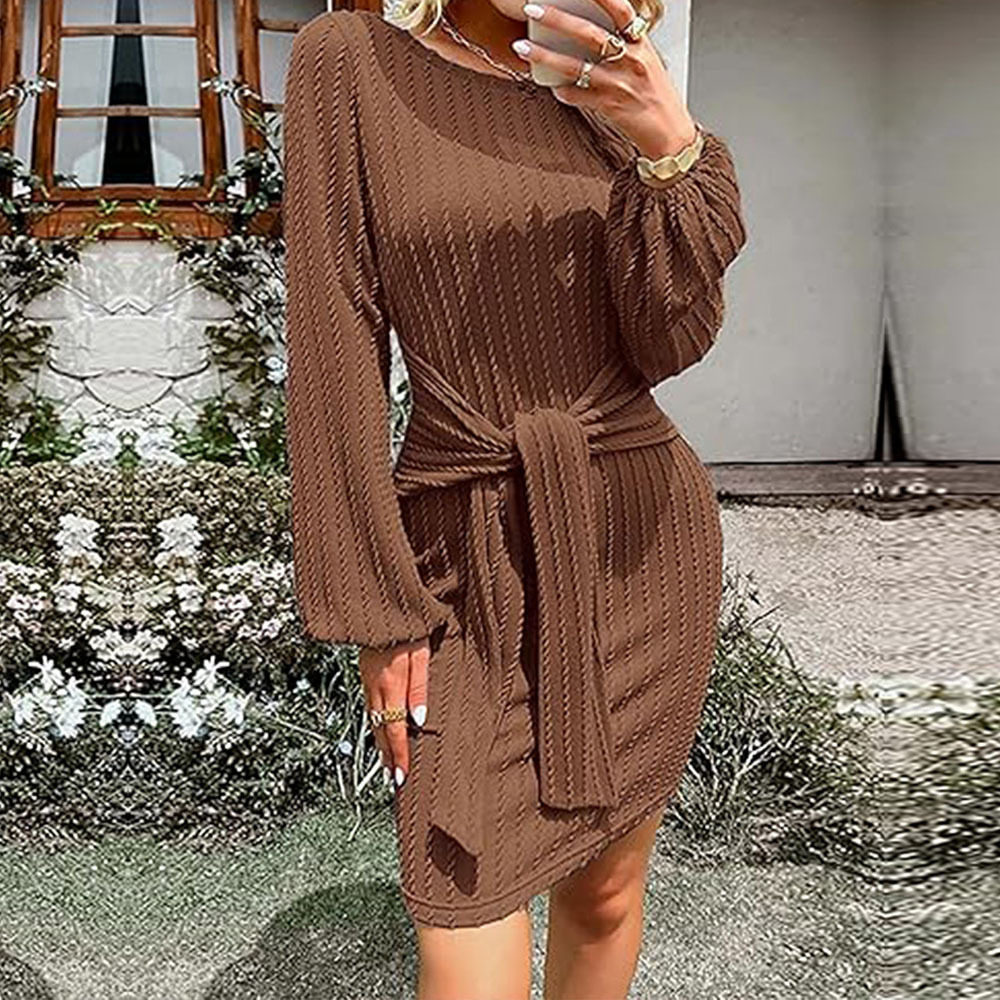 Elegant Womens Dress Spring Summer Slim Fit Waist Tie Bodycon Style Perfect for Casual or Formal Occasions