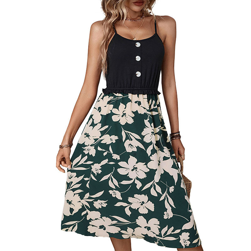 Floral Print Spliced Cami Dress Summer Fashion Elegant Style Comfortable Fit Available for Wholesale