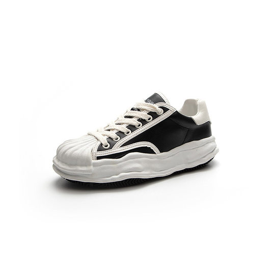 小白鞋贝壳头溶解鞋2025夏季新款真皮女鞋厚底增高透气运动休闲鞋