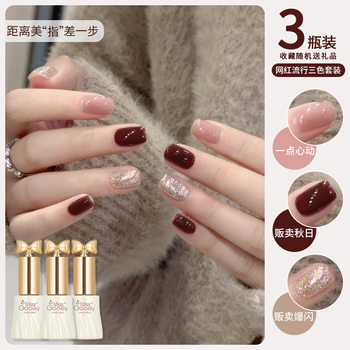 Autumn and Winter Cherry Red-Brown Nail Polish Gel New Model Maillard Glitter Set for Nail Art