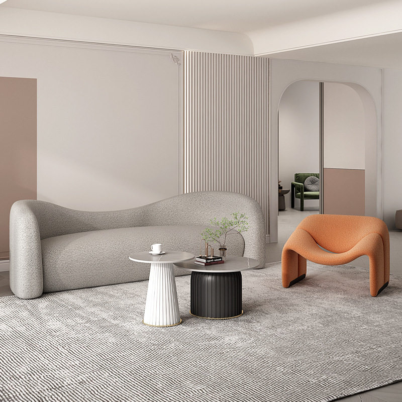 设计造型双人沙发客厅美容院宾馆出租房异形创意休闲沙发羊羔绒