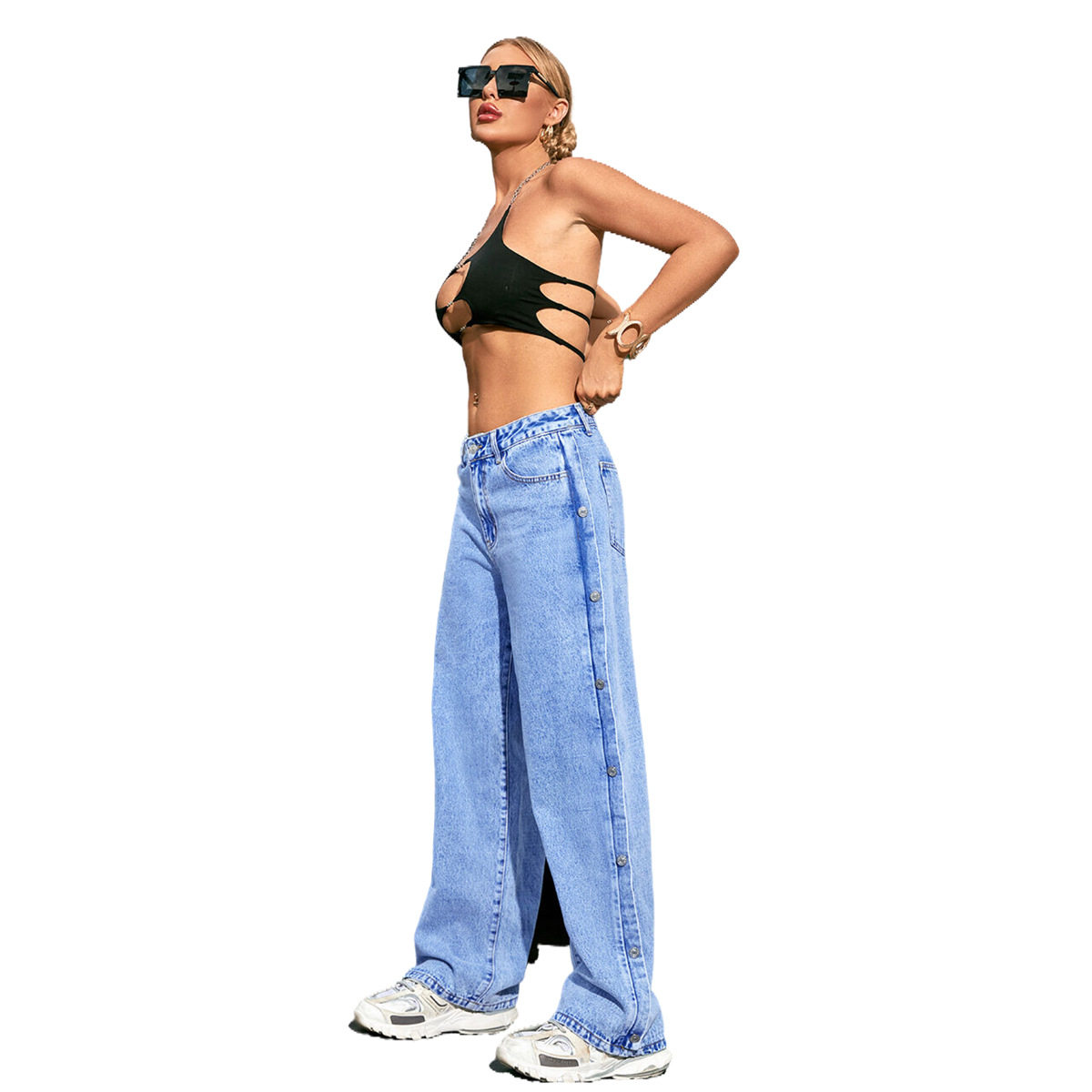 High Waisted Loose Fit Denim Trousers Slimming Casual Trendy Womens Fashion for Everyday Wear Wholesale Available