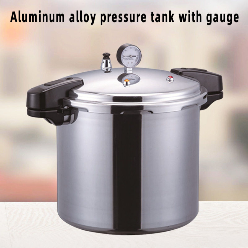 aluminum European-style polished pressure cooker household large-capacity soup pot explosion-proof double-handle pressure cooker with watch commercial