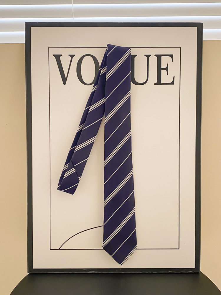 白スペーサー細綾青ネクタイ - 約140cm