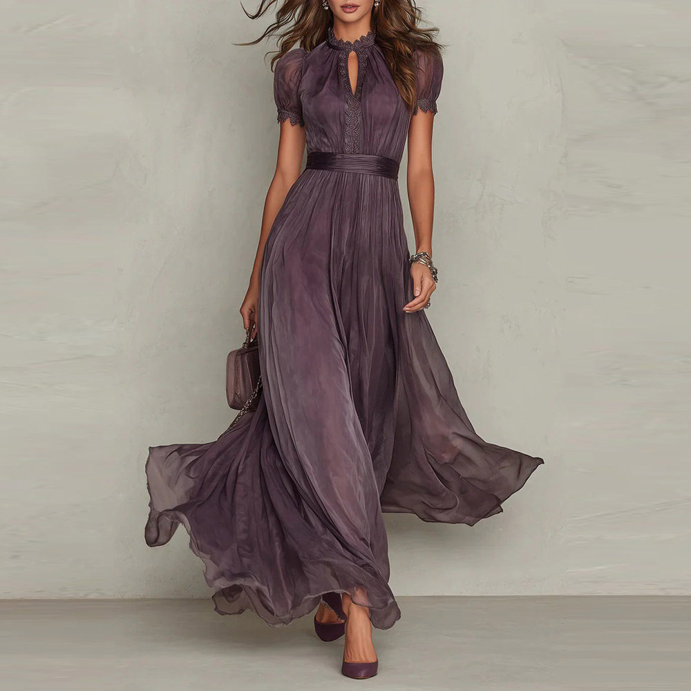 V Neck Ruffled Hem Casual Dress Waist Defined Flowy Silhouette Autumn Style Wholesale Available