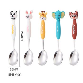 Wholesale 304 Stainless Steel Spoon and Fork Two-Piece Student Set Portable Cross-Border Cartoon Animal Head Tableware