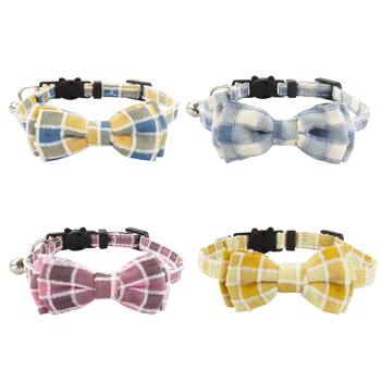 Pet Collar Bell Bow British Pier Cloth Neck Cat with Cat Head Safety Socket Cat Dog Collar