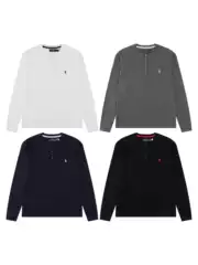 Foreign Trade Trendy Brand Rl New Classic Pony Embroidered Waffle Henley Collar Open Chest Button Sweatshirt Knitwear