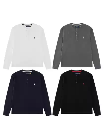 Foreign Trade Trendy Brand Rl New Classic Pony Embroidered Waffle Henley Collar Open Chest Button Sweatshirt Knitwear