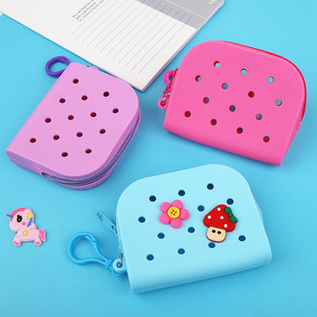 Silicone Hole Wallet Candy Color Cartoon DIY Coin Purse Primary School Bag Pendant Accessories Soft Rubber Headphone Bag