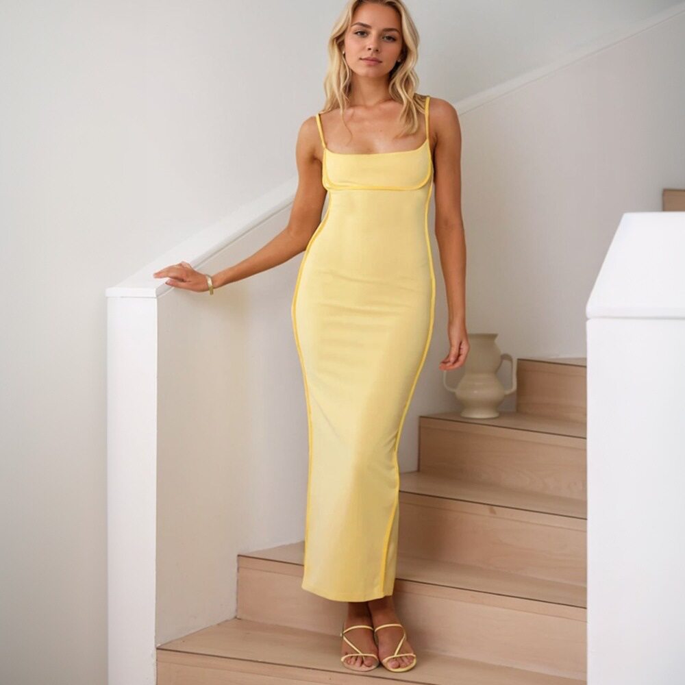 Summer Womens Dress Minimalist Sexy Square Neck Sleeveless Versatile Long Maxi Wholesale Available