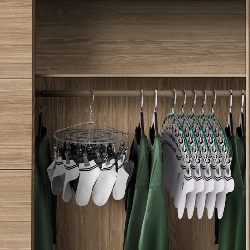 Household Balcony 10-Clip Clothes Hanger Stainless Steel Clothes Hanger Underwear Socks Curved Multi-Head Windproof Clip Kidsren's Clothes Drying Hanger