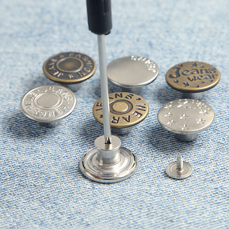 No-Sew Adjustable Metal Buttons for Waist Adjustment on Detachable Jeans with Flat Bottom