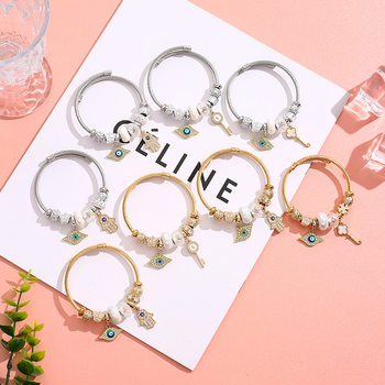 Panjia Stainless Steel Bracelet Women's Fashion DIY Golden silver Diamond Devil's Eye Beaded Bracelet Opening Adjustable