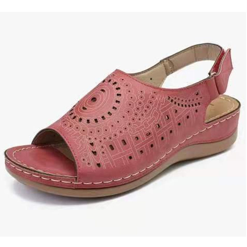 Foreign trade plus size 2023 Summer new wedge sandals Women's European and American hollow flat heel open toe buckle retro hole shoes