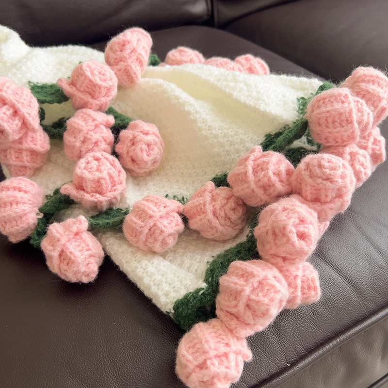 High-End Finished Bouquet Blanket Rose Hand-Knitted Blanket Knitted Blanket Girls Gift Office Nap Blanket