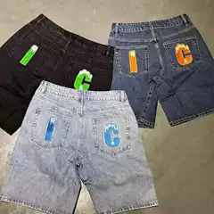 Cross-border AliExpress Hot Selling European and American Hip-hop Flying Dog Printed Denim Shorts Men's High Street Trendy Ins Casual Pants