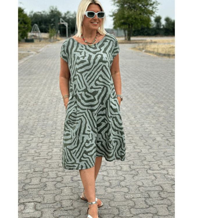 Bohemian Leopard Print Maxi Dress Loose Fit Round Neck Vacation Style Available in Various Colors Wholesale