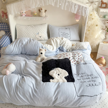 Xiaohongshu's Popular A-Class Rabbit Plush Patch Embroidered Milk Velvet Four-Piece Set Thickeneded and Warm Dormitory Three-Piece Set