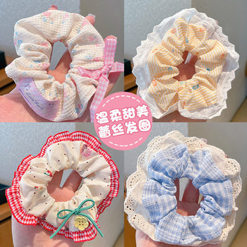 Children's Headband Sweet Lace Hairband Girls Large Large Intestine Ring Little Girl High Elastic Ball Hairband